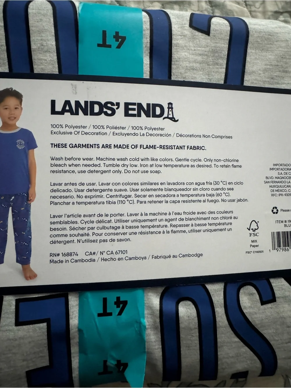Lands' End Blue & Gray Kids' 4-Piece Pajama Set